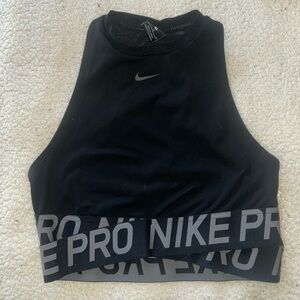 Nike Pro	Black High Neck Crop Top Sz Medium Mesh Back Sleeveless Cut Out Detail